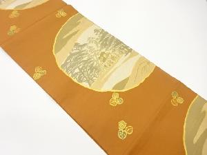 丸に車・木・人模様織出し袋帯